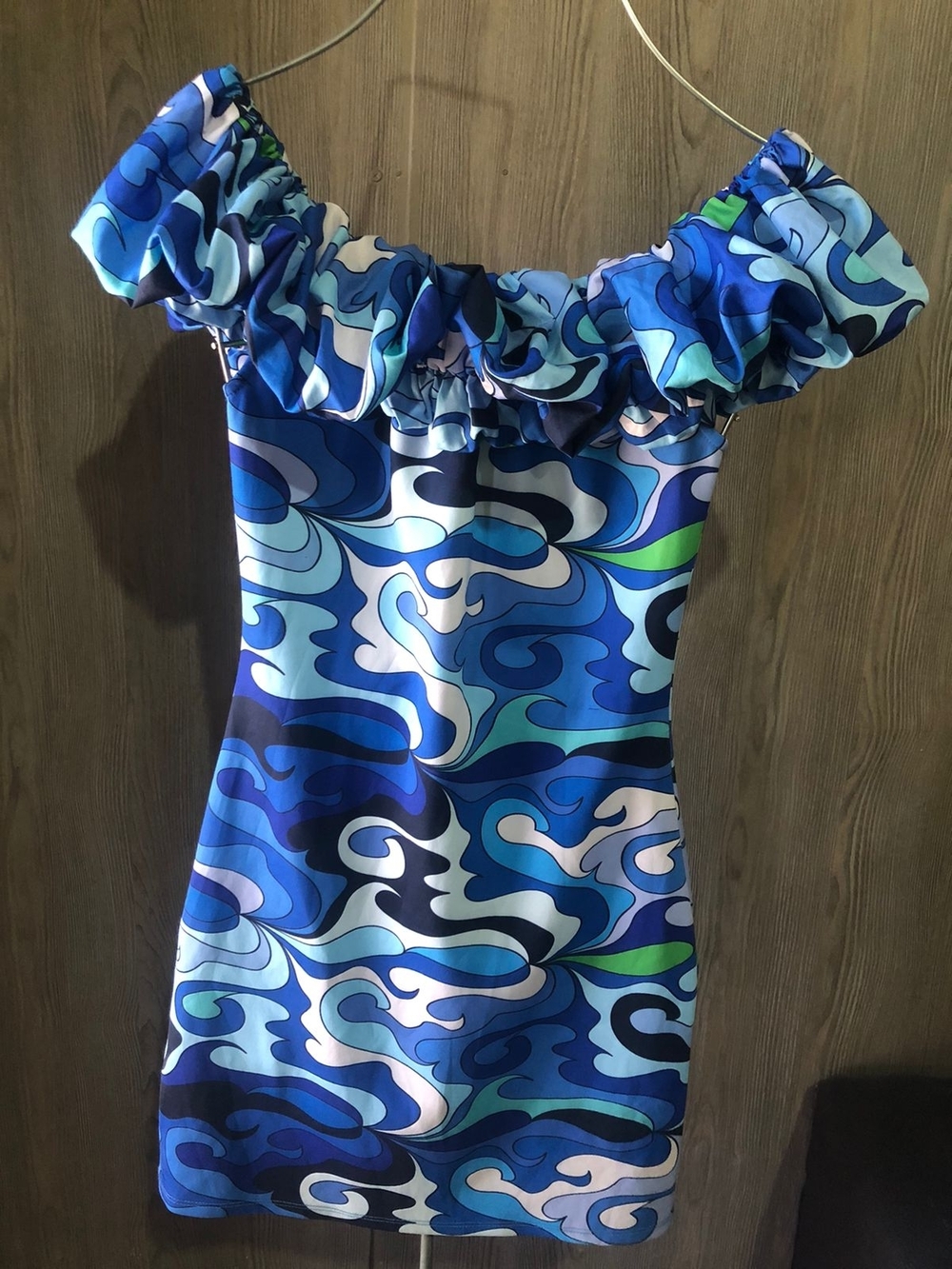 Blue One-Shoulder Ruffled Mini Dress - Picture 2 of 4